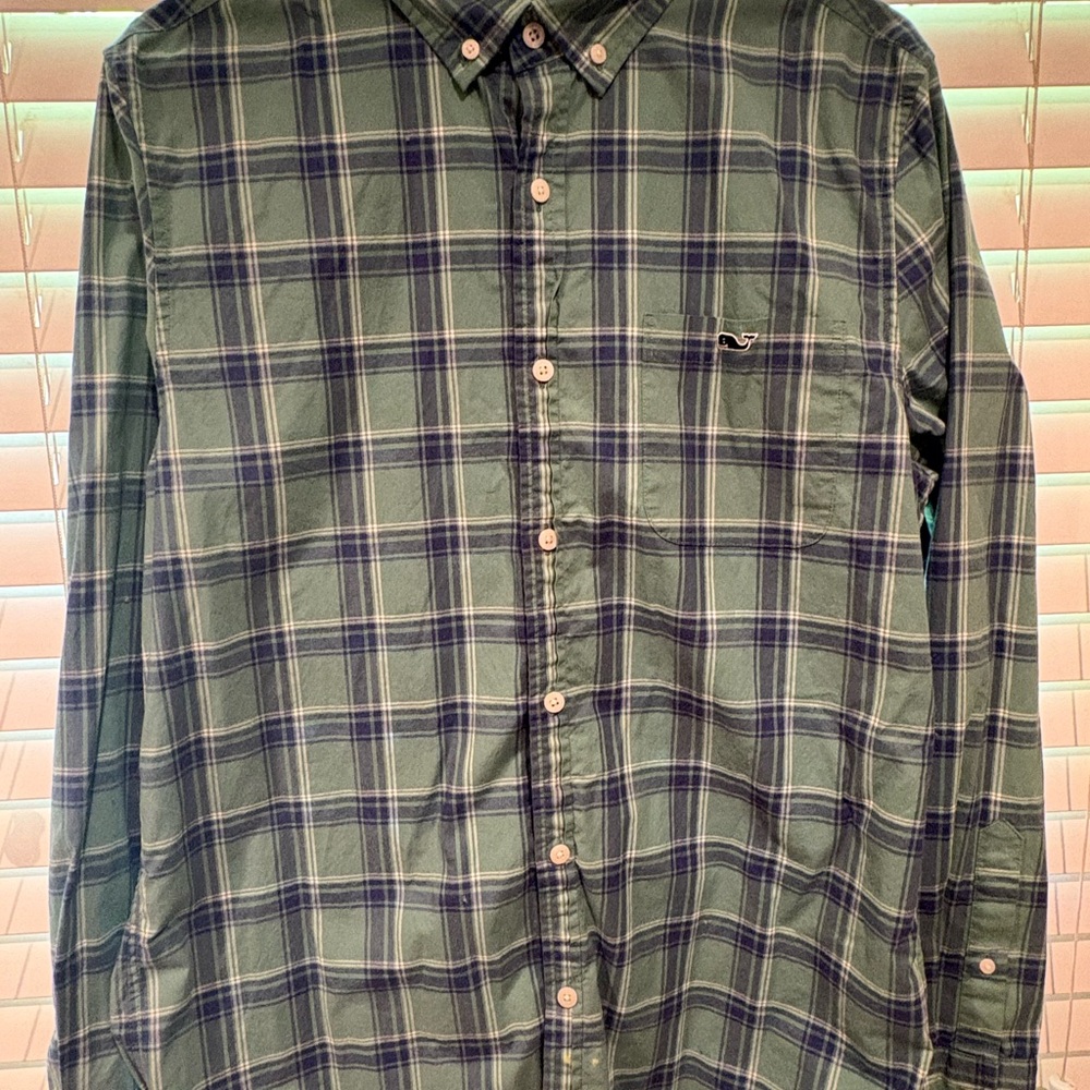 Vineyard Vines Green and Blue Plaid Button Down Shirt